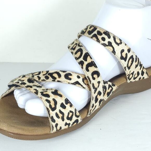 Taos Women’s Double U US9 Leather Calf Hair Cheetah Flat Thong Sandals Shoes - Picture 15 of 16